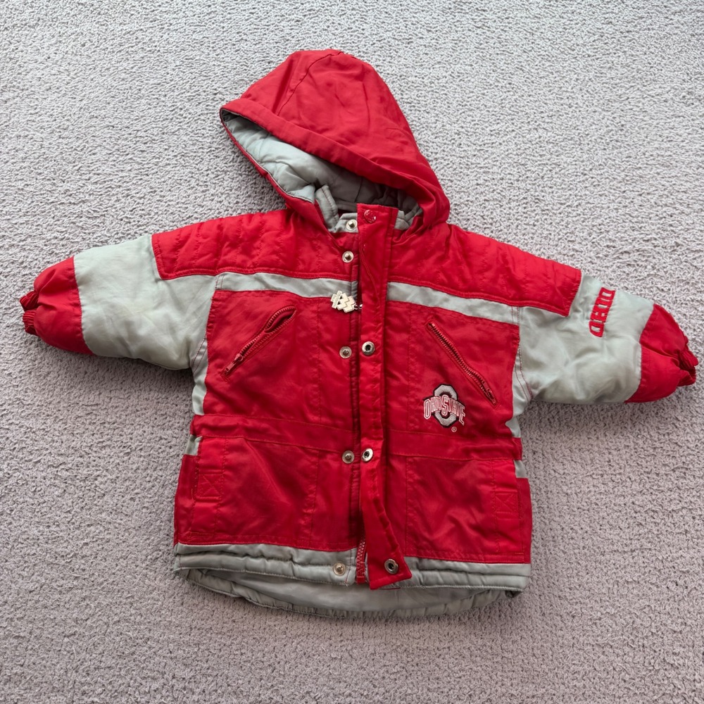 Vintage Mighty Mac Ohio State Buckeyes Puffer Jacket Kids 2T Red Grey